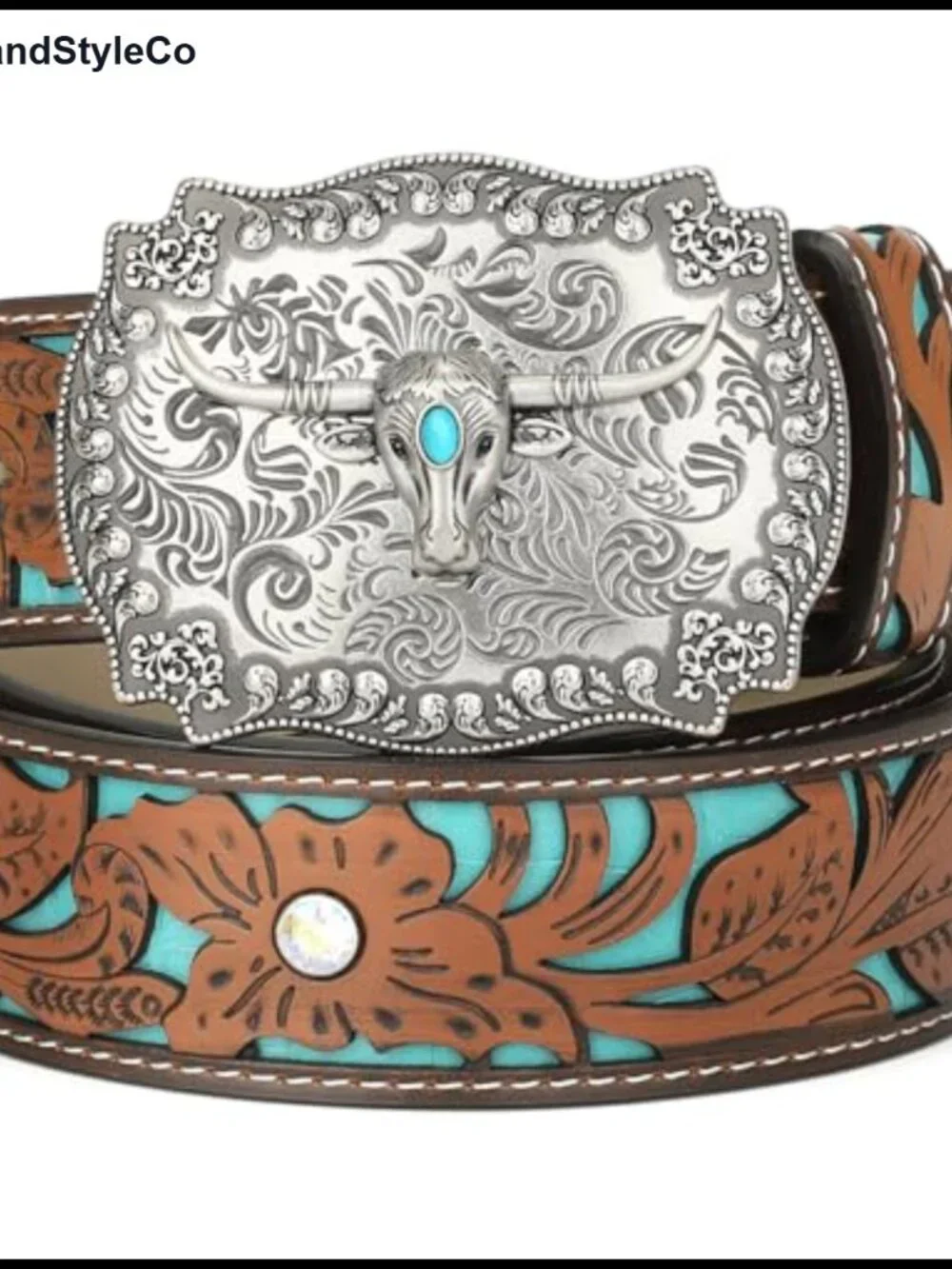 Genuine Leather Western Belt Engraved Tooled Interchangeable Buckle